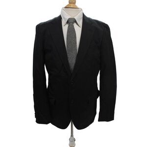 +J Mens Two Button Wide Lapel Blazer Jacket Black Cotton Size Large